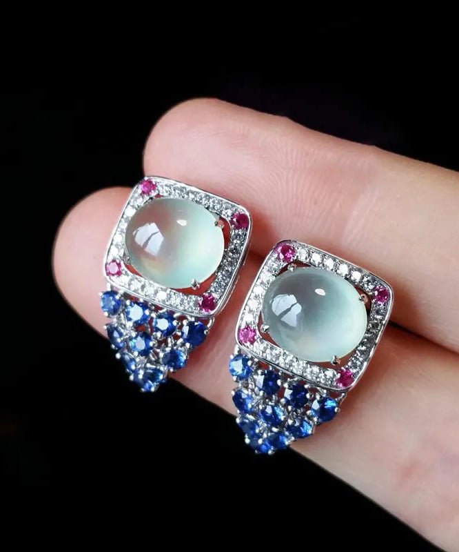 Blue Zircon Gemstone Stud Earrings