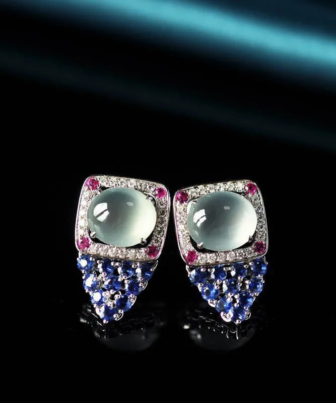 Blue Zircon Gemstone Stud Earrings