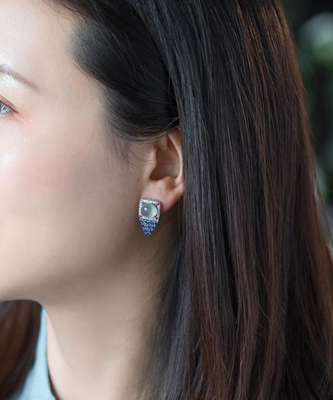Blue Zircon Gemstone Stud Earrings