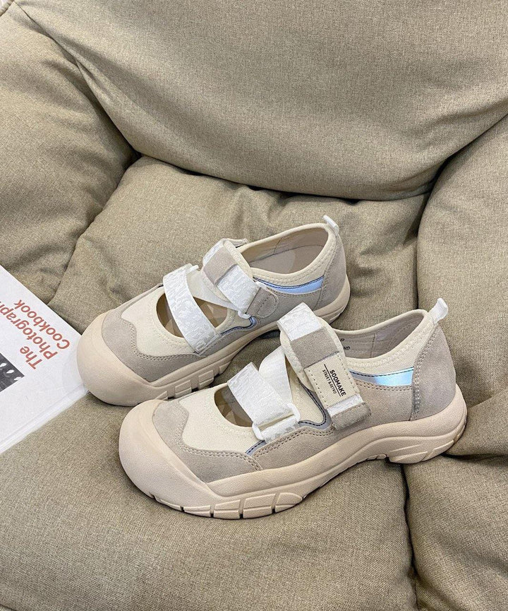 Unique Flatfoot Shoes with Cross Straps Beige Synthetic Leather