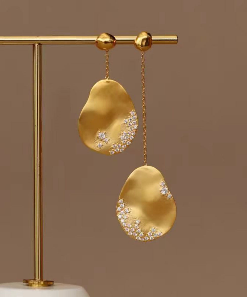 Gold Zircon Asymmetric Drop Earrings