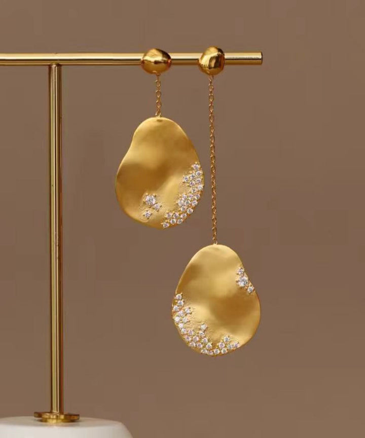 Gold Zircon Asymmetric Drop Earrings