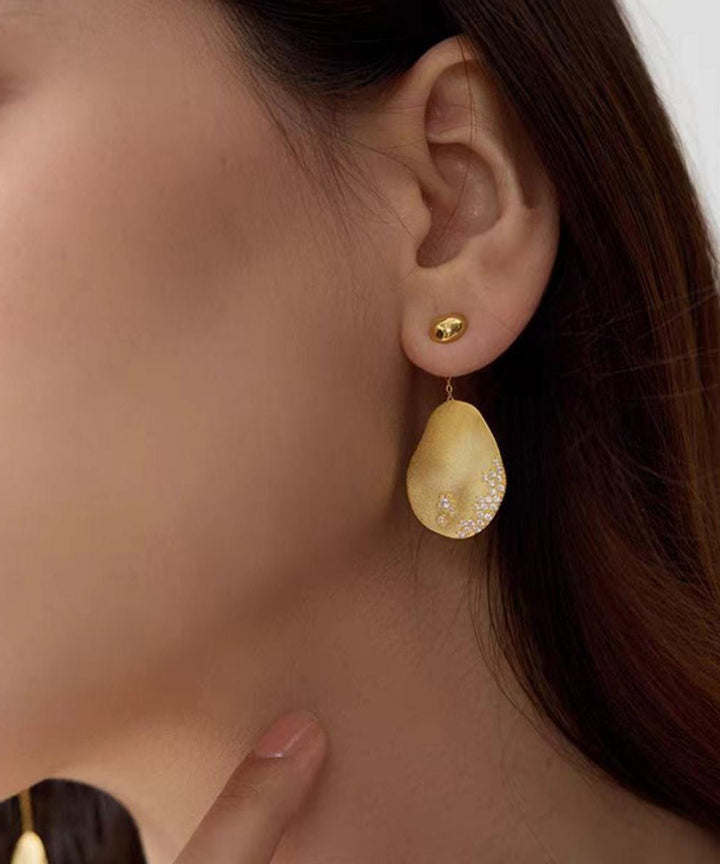 Gold Zircon Asymmetric Drop Earrings