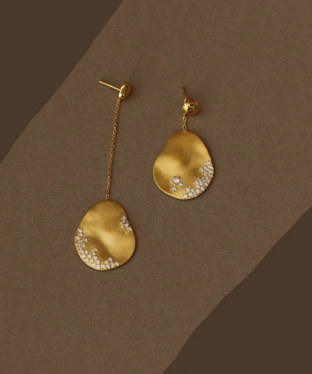Gold Zircon Asymmetric Drop Earrings