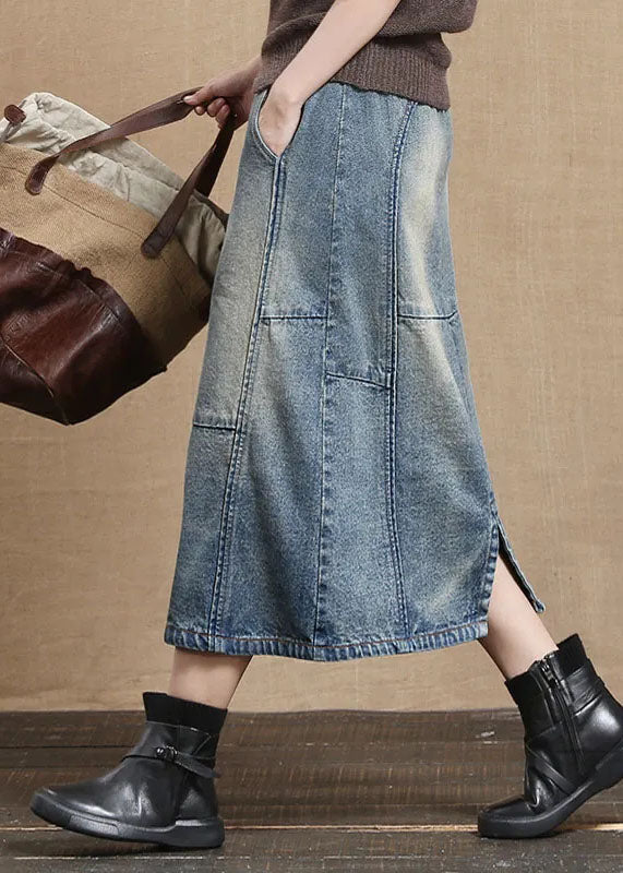 Light Blue Elastic Waist Pocket Skirt