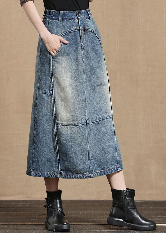 Light Blue Elastic Waist Pocket Skirt