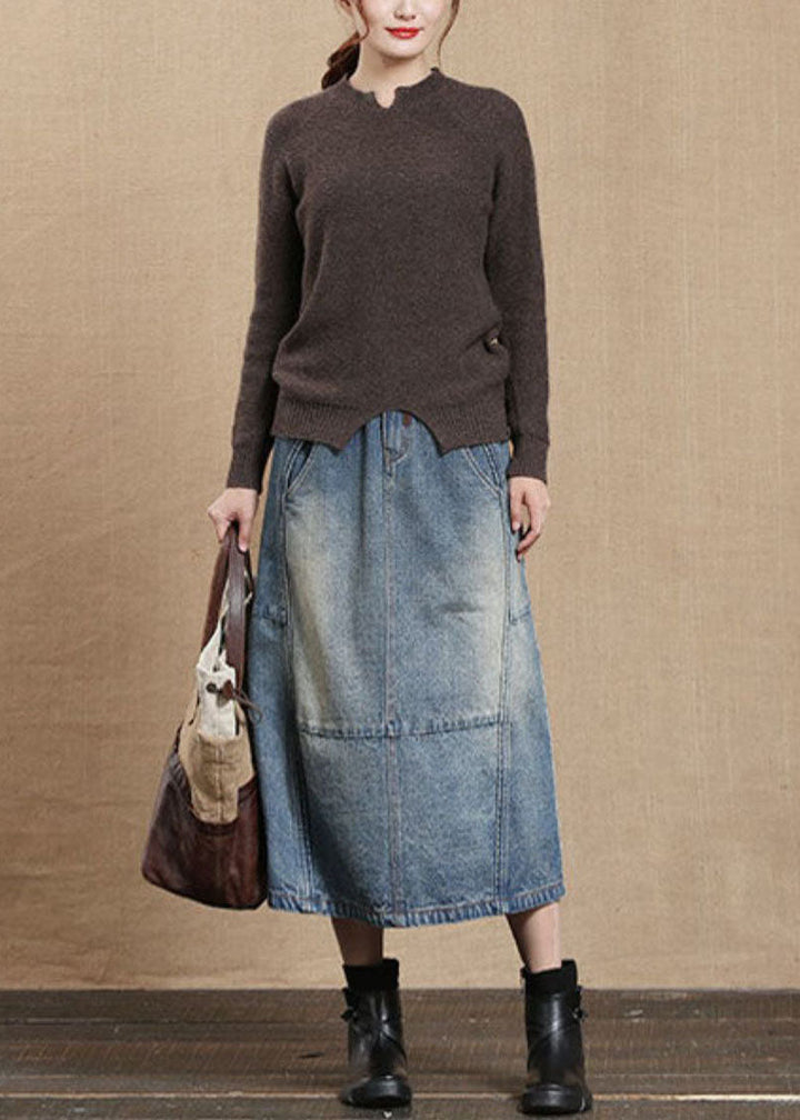 Light Blue Elastic Waist Pocket Skirt