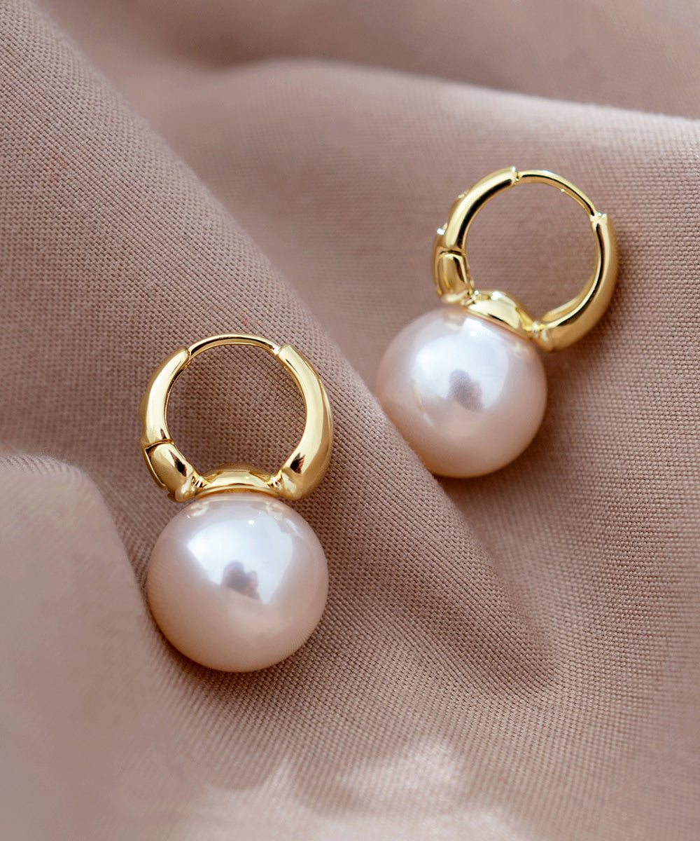 White Copper Overgild Pearl Studs
