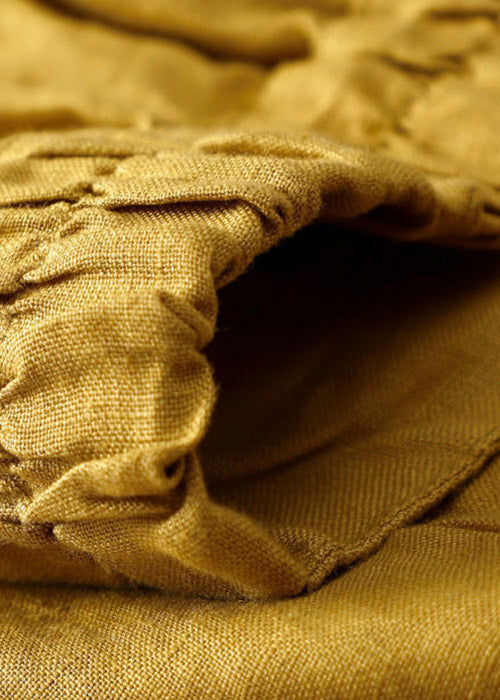 Einzigartige gelbe Taschen Leinenhose mit elastischer Taille Sommer