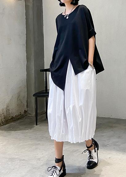 Unique Black Summer Shirt with Asymmetrical Neckline Made of Cotton