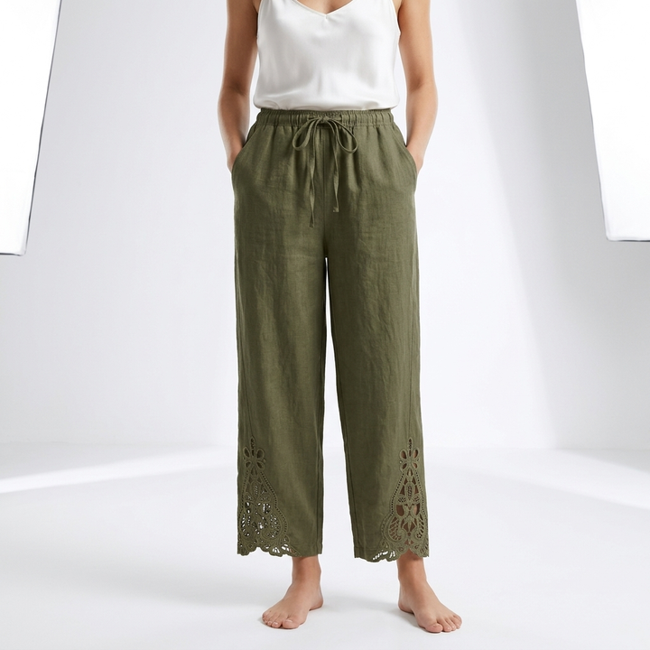 Perrine | Wide Cropped Lace Hem Pants