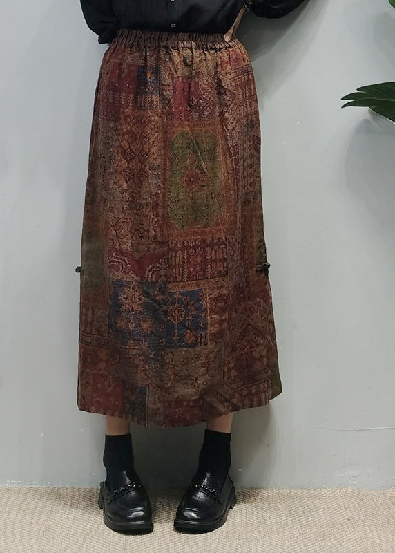 Coffee Side-Open Linen A-Line Skirt