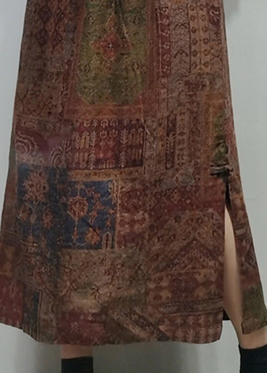 Coffee Side-Open Linen A-Line Skirt