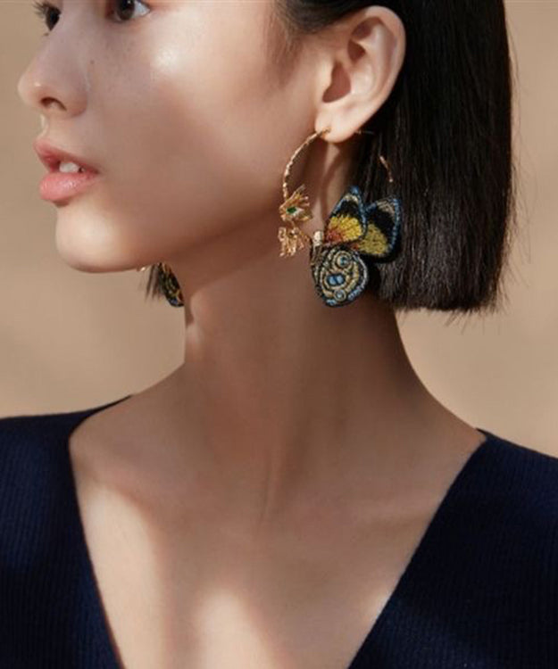 Gold Crystal Butterfly Hoop Earrings