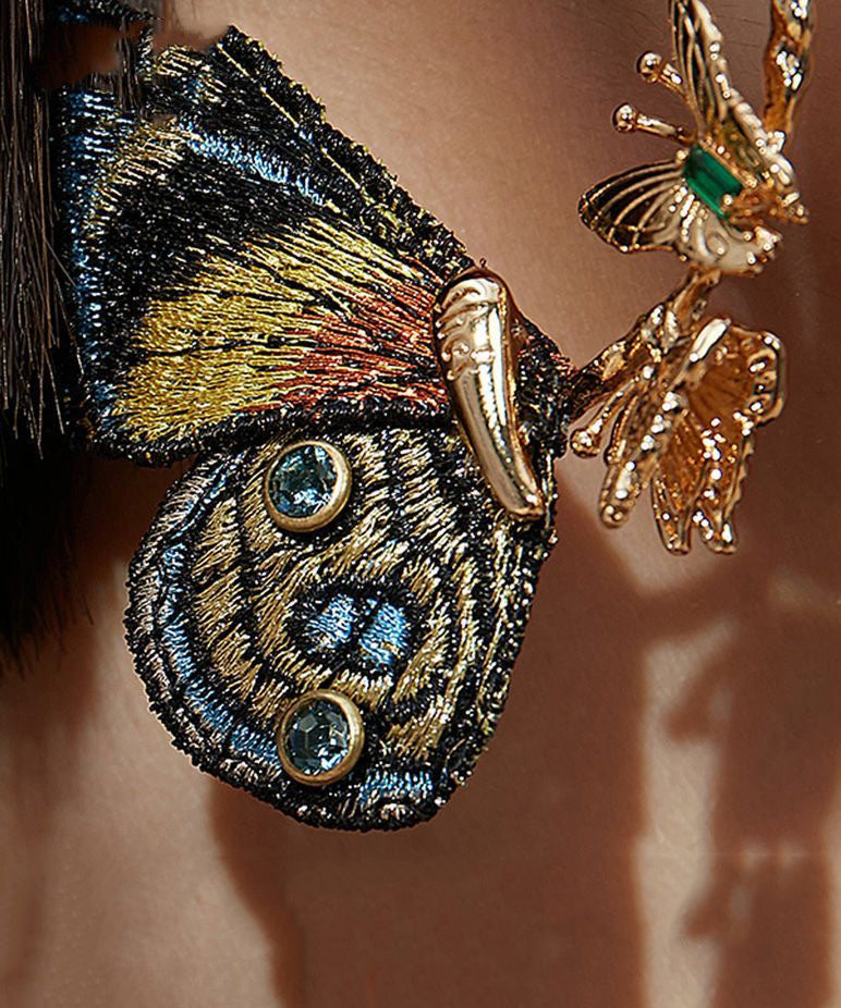 Gold Crystal Butterfly Hoop Earrings