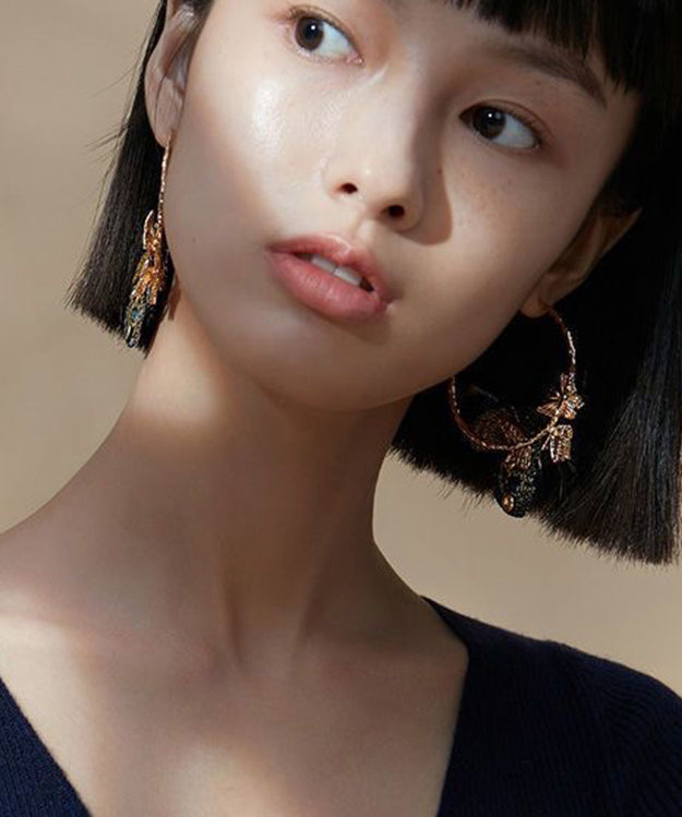 Gold Crystal Butterfly Hoop Earrings
