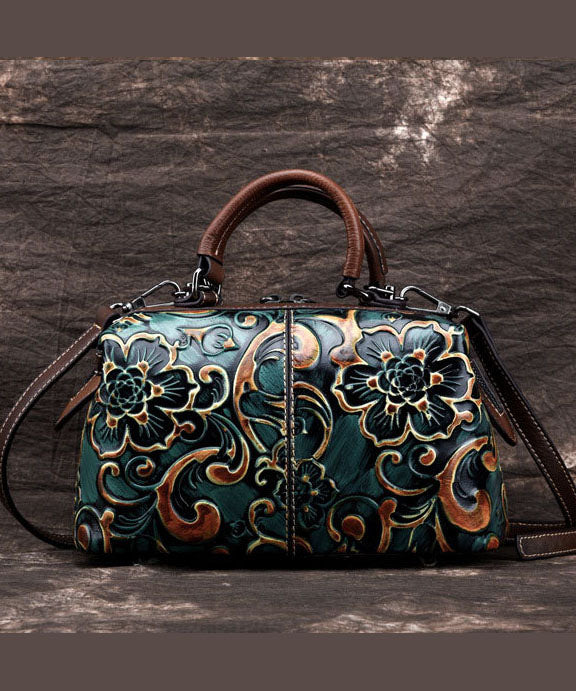 Vintage grüne Prägung Paitings Kalbsleder Tote Handtasche