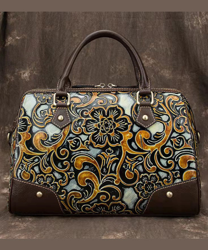 Vintage grüne Prägung Paitings Kalbsleder Tote Handtasche