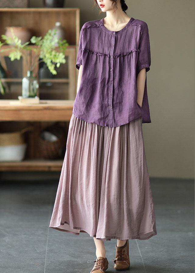Light Purple Patchwork Tie-Waist Skirt