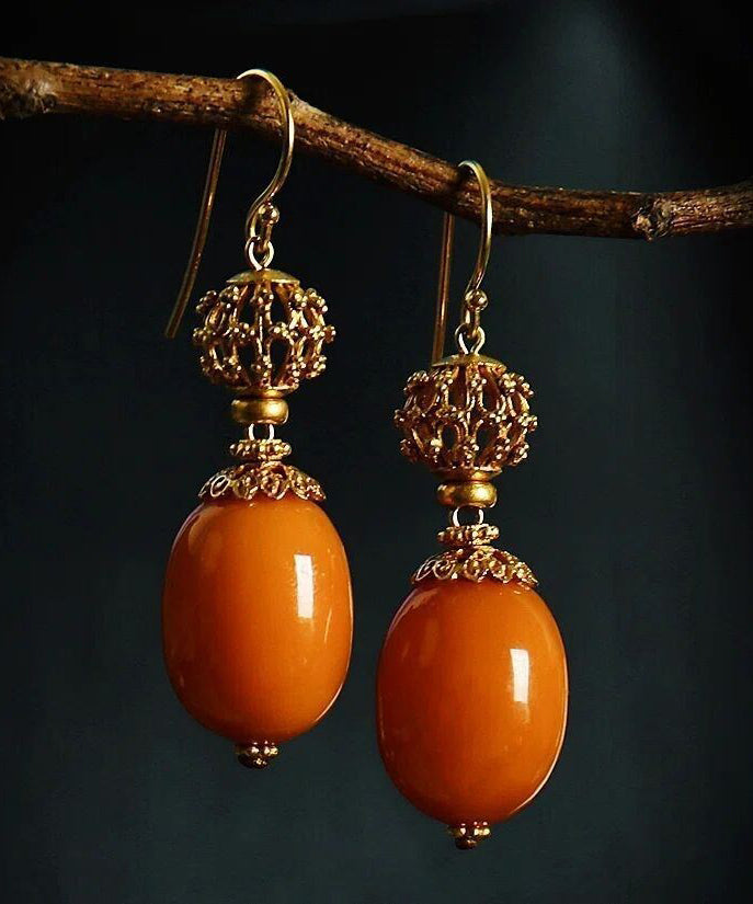 Orange Beeswax Silver Drop Earrings
