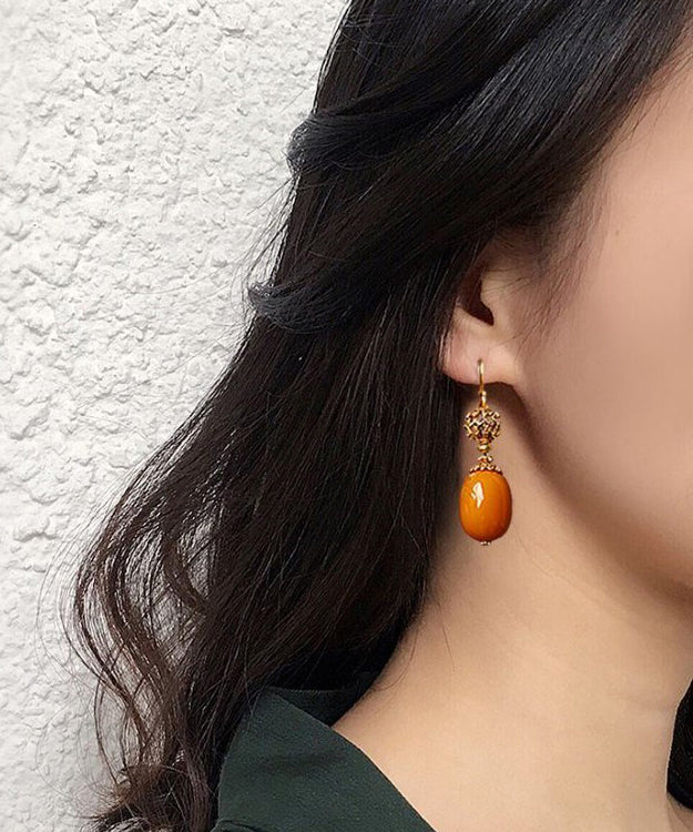 Orange Beeswax Silver Drop Earrings