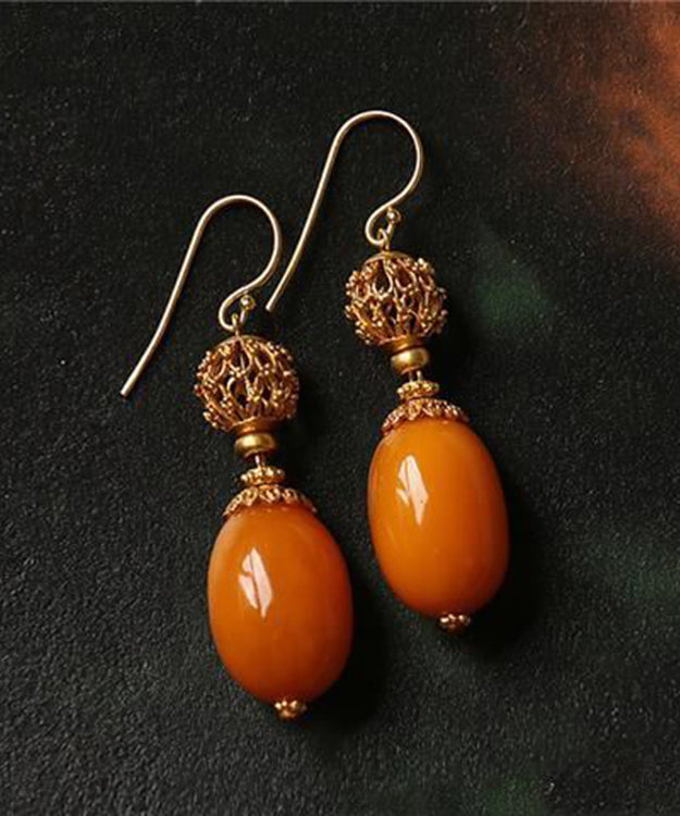 Orange Beeswax Silver Drop Earrings