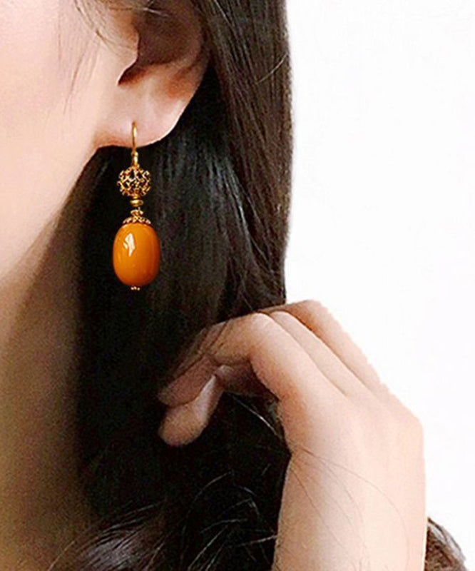 Orange Beeswax Silver Drop Earrings