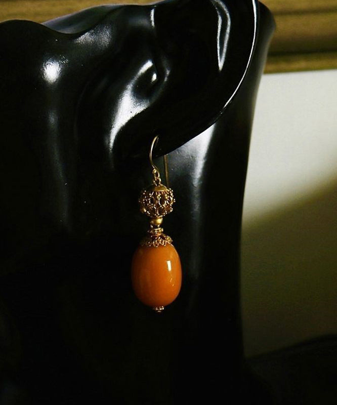 Orange Beeswax Silver Drop Earrings