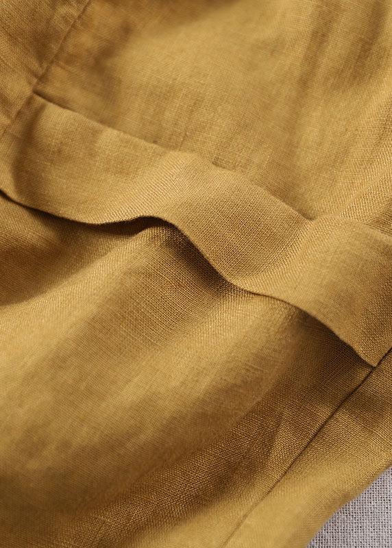 Yellow Pleated Linen Beach Shorts