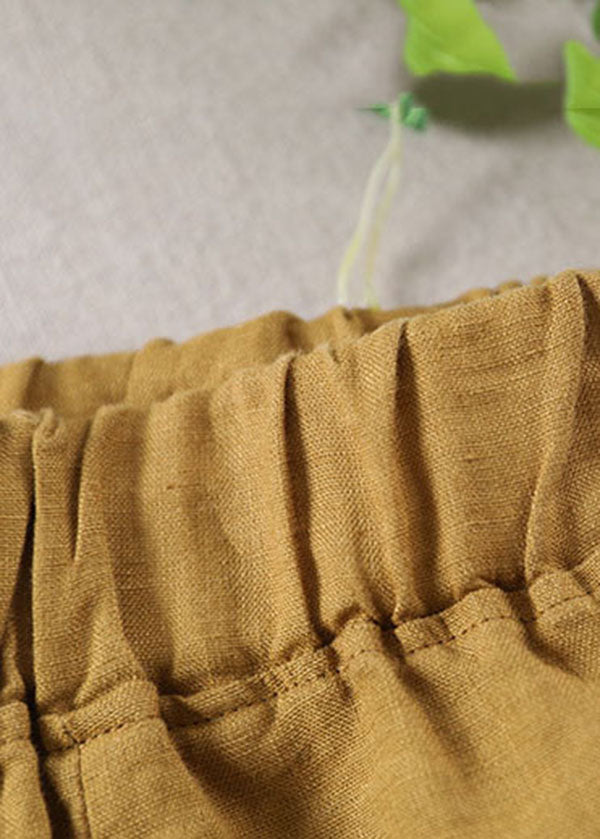 Yellow Pleated Linen Beach Shorts