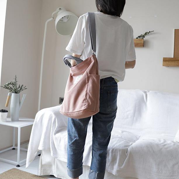 Pink Vintage Patchwork Canvas Shoulder Bag
