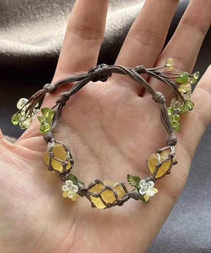 Yellow Crystal Floral Tassel Bracelet