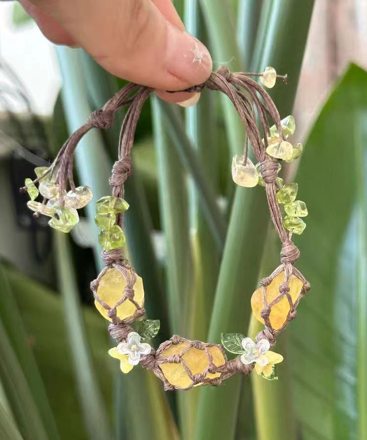 Yellow Crystal Floral Tassel Bracelet