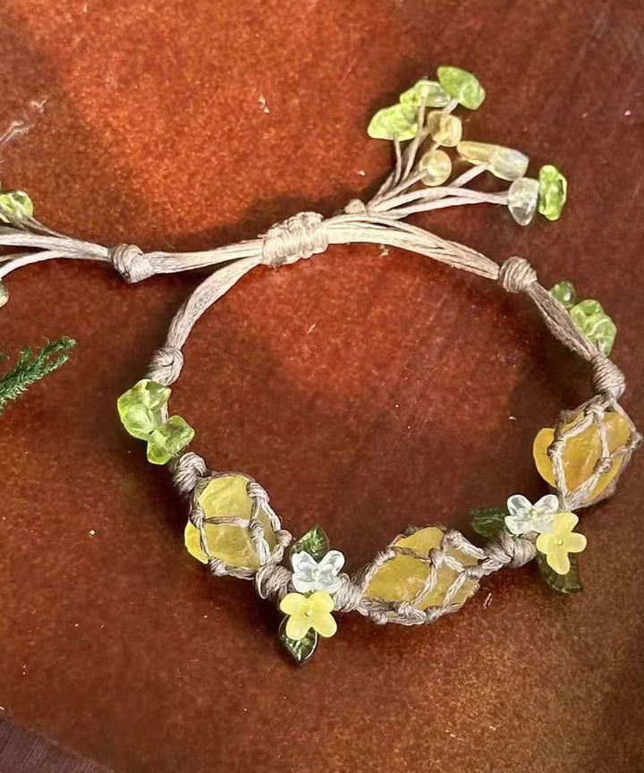 Yellow Crystal Floral Tassel Bracelet