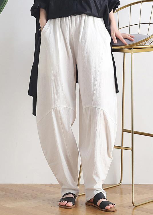 Lose Freizeithose aus weißer Baumwolle und Leinen im Vintage-Stil Zen-Laternenhose
