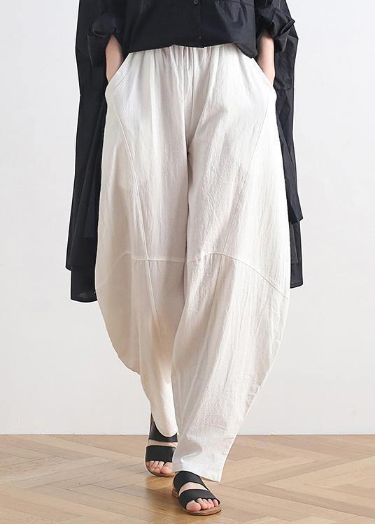 Lose Freizeithose aus weißer Baumwolle und Leinen im Vintage-Stil Zen-Laternenhose