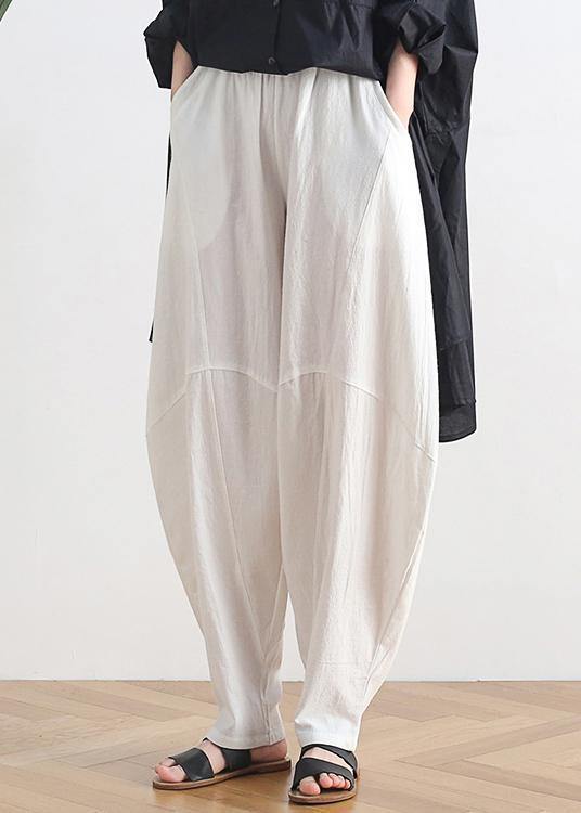 Lose Freizeithose aus weißer Baumwolle und Leinen im Vintage-Stil Zen-Laternenhose
