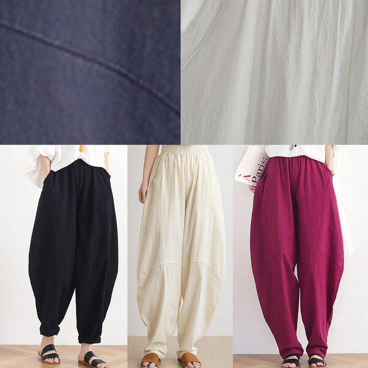 Lose Freizeithose aus weißer Baumwolle und Leinen im Vintage-Stil Zen-Laternenhose