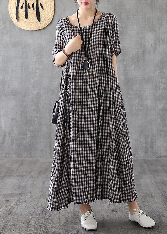 Vibrant Patchwork Linen Quilted Dresses Runway Black Checkered Dresses Summer