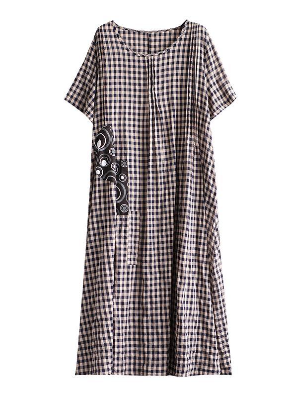 Vibrant Patchwork Linen Quilted Dresses Runway Black Checkered Dresses Summer