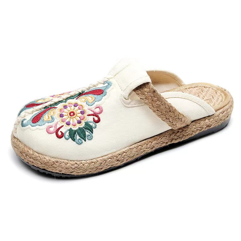 2025 Linen Floral Shoes Flip Flop Flats