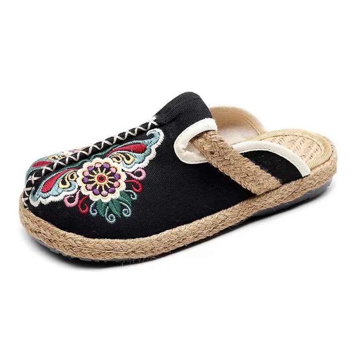 2025 Linen Floral Shoes Flip Flop Flats