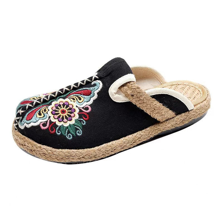 2025 Linen Floral Shoes Flip Flop Flats