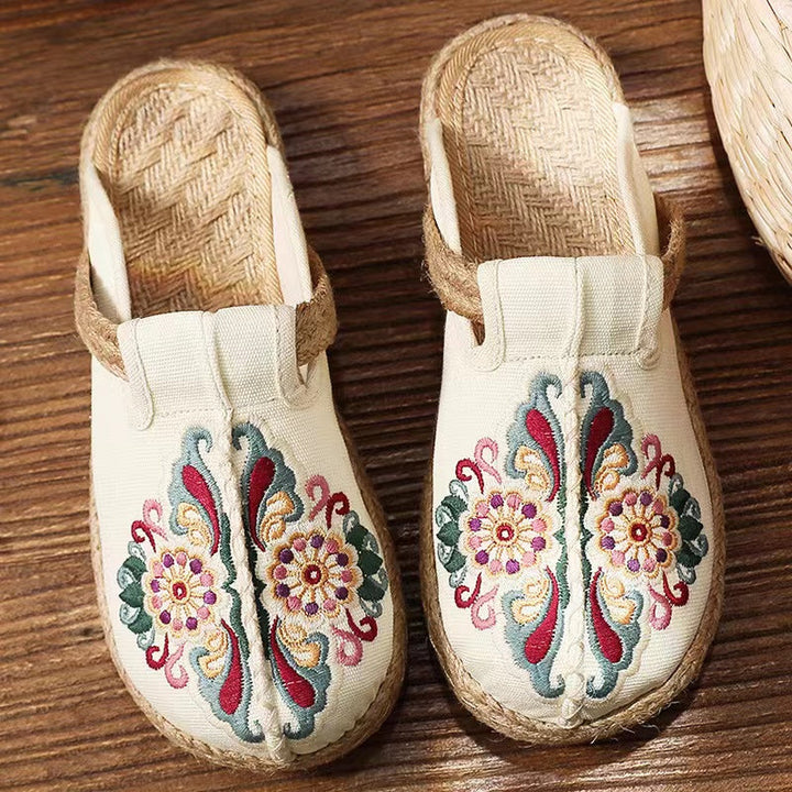 2025 Linen Floral Shoes Flip Flop Flats