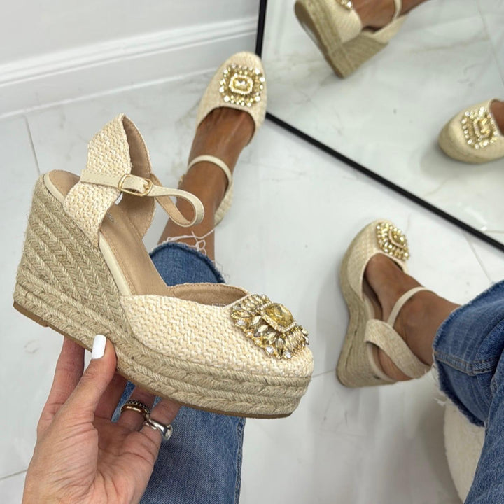 Mavi - Scarpa Donna Espadrillas Cinturino Zeppa Beige