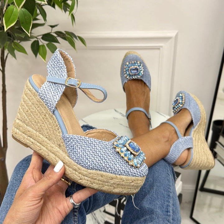 Mavi - Scarpa Donna Espadrillas Cinturino Zeppa Azzurro