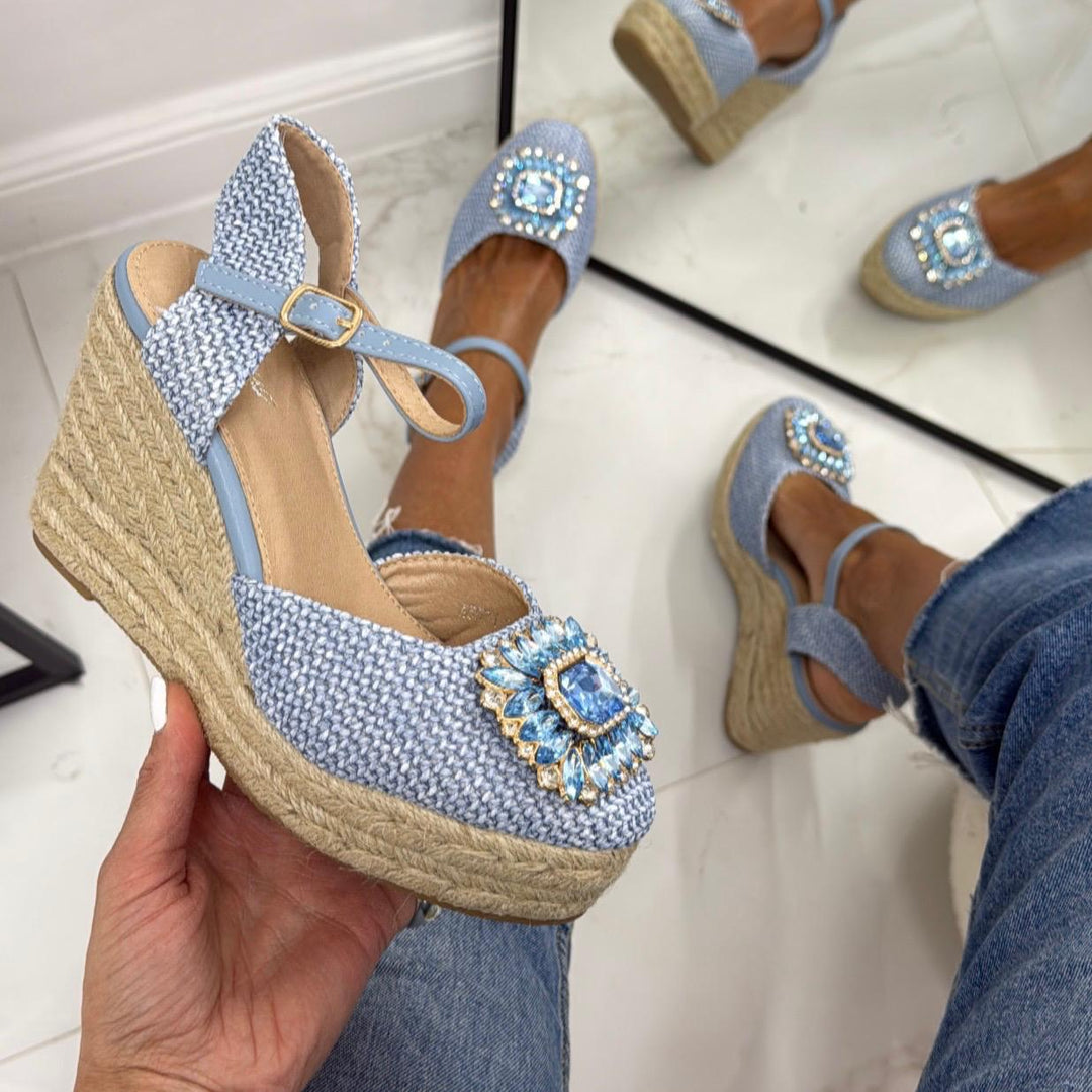 Mavi - Scarpa Donna Espadrillas Cinturino Zeppa Azzurro