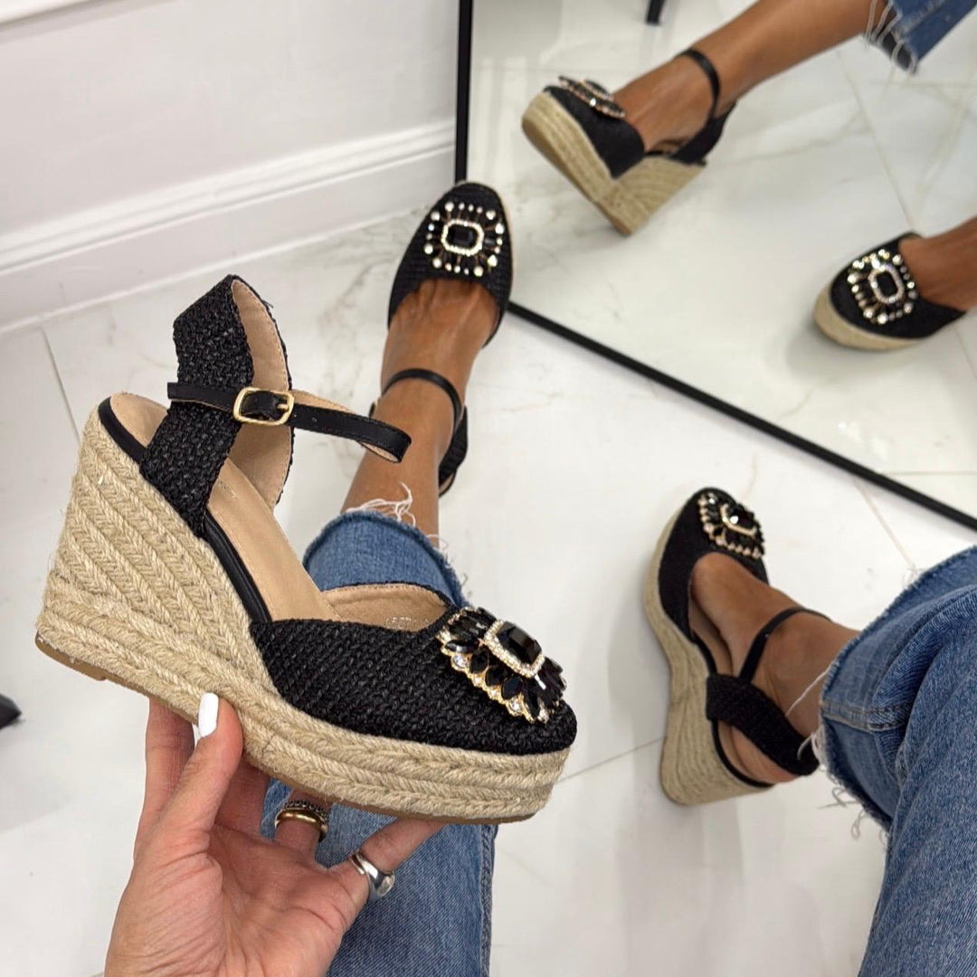 Mavi - Scarpa Donna Espadrillas Cinturino Zeppa Nero