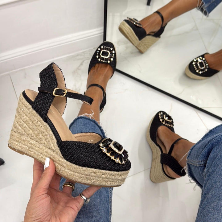 Mavi - Scarpa Donna Espadrillas Cinturino Zeppa Nero