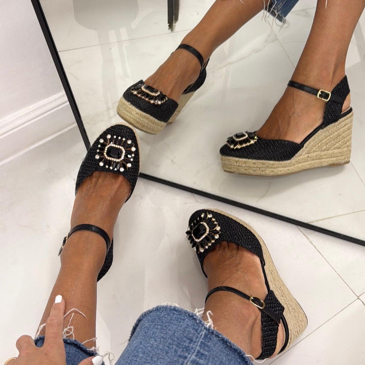 Mavi - Scarpa Donna Espadrillas Cinturino Zeppa Nero